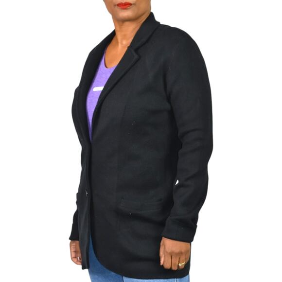 J Crew Factory Sweater Blazer Black Cardigan Knit Collared Cotton Pockets Medium - Picture 15 of 16